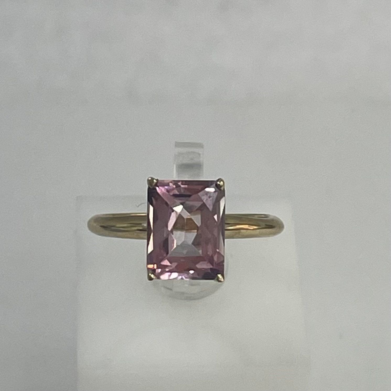 Emerald Cut Checkerboard 9x7 Mystic Pink Topaz Clean 3ct 10kt Yellow Gold Ring